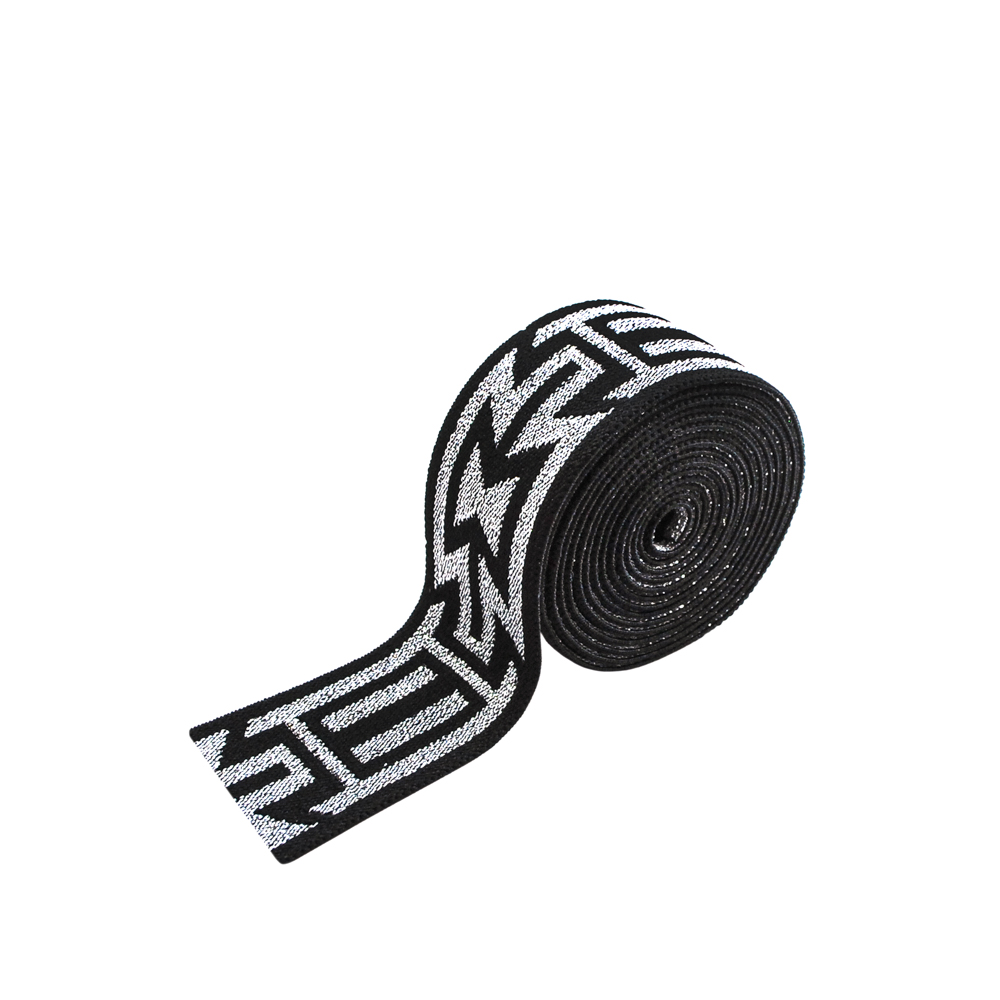 Резинка Скандинавский орнамент 3,2см черный, люрекс серебро, ярд. Резинка