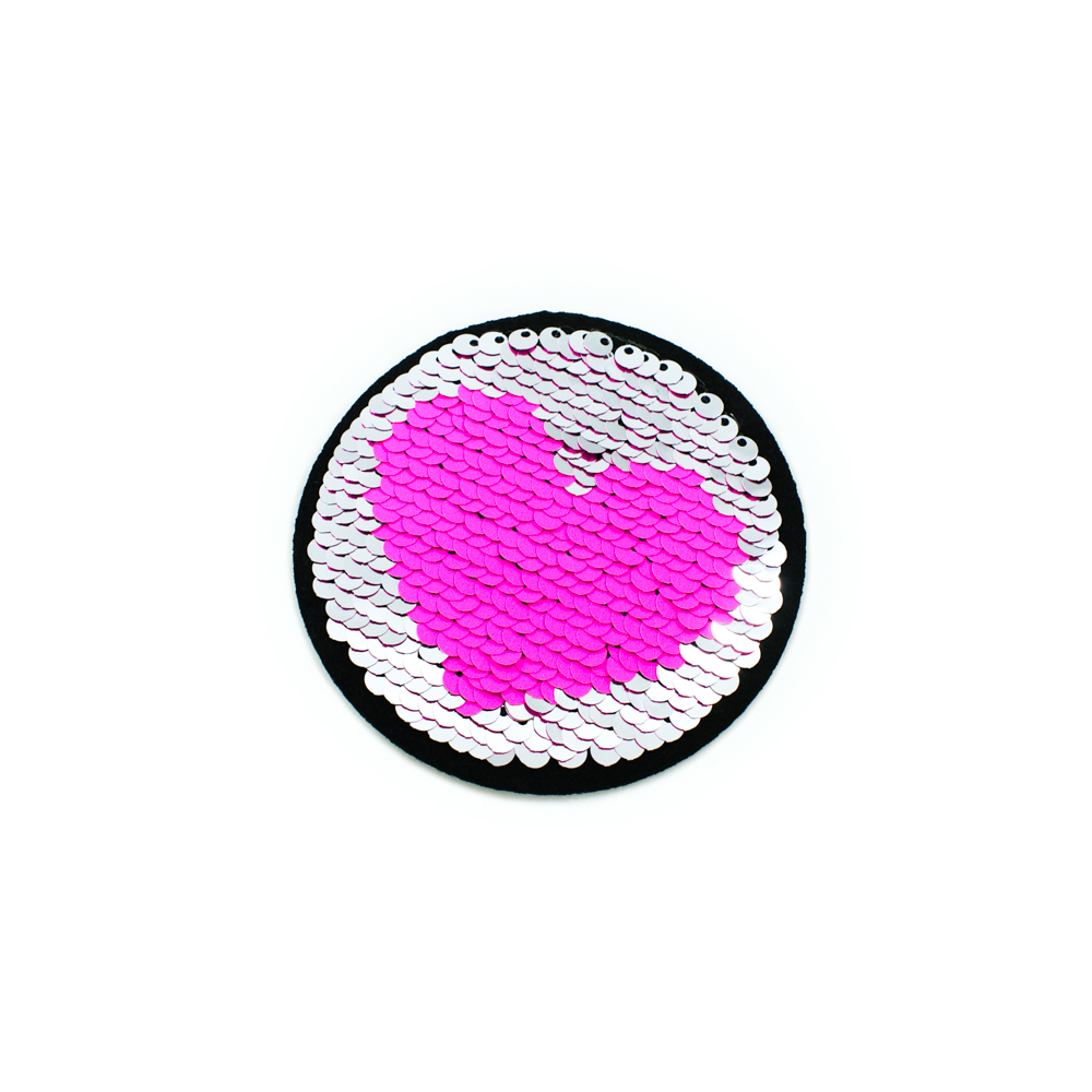 Аппликация клеевая пайетки двусторонняя Сердце в круге малиновые и серые, 8см, шт. Аппликации клеевые Пайетки