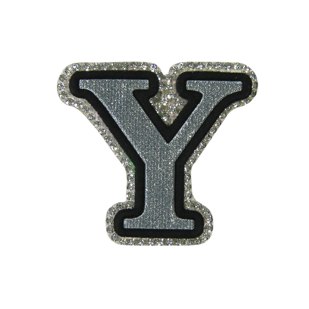 Аппликация клеевая глиттер стразы Y 4,5*5см серебро, черный, белые камни, шт. Аппликации клеевые Глиттер