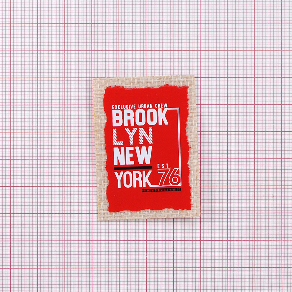 Лейба ткань, BROOKLYN NEW YORK, 3,7*5,2см, коричневый, красный, белый, черный, шт. Лейба Ткань