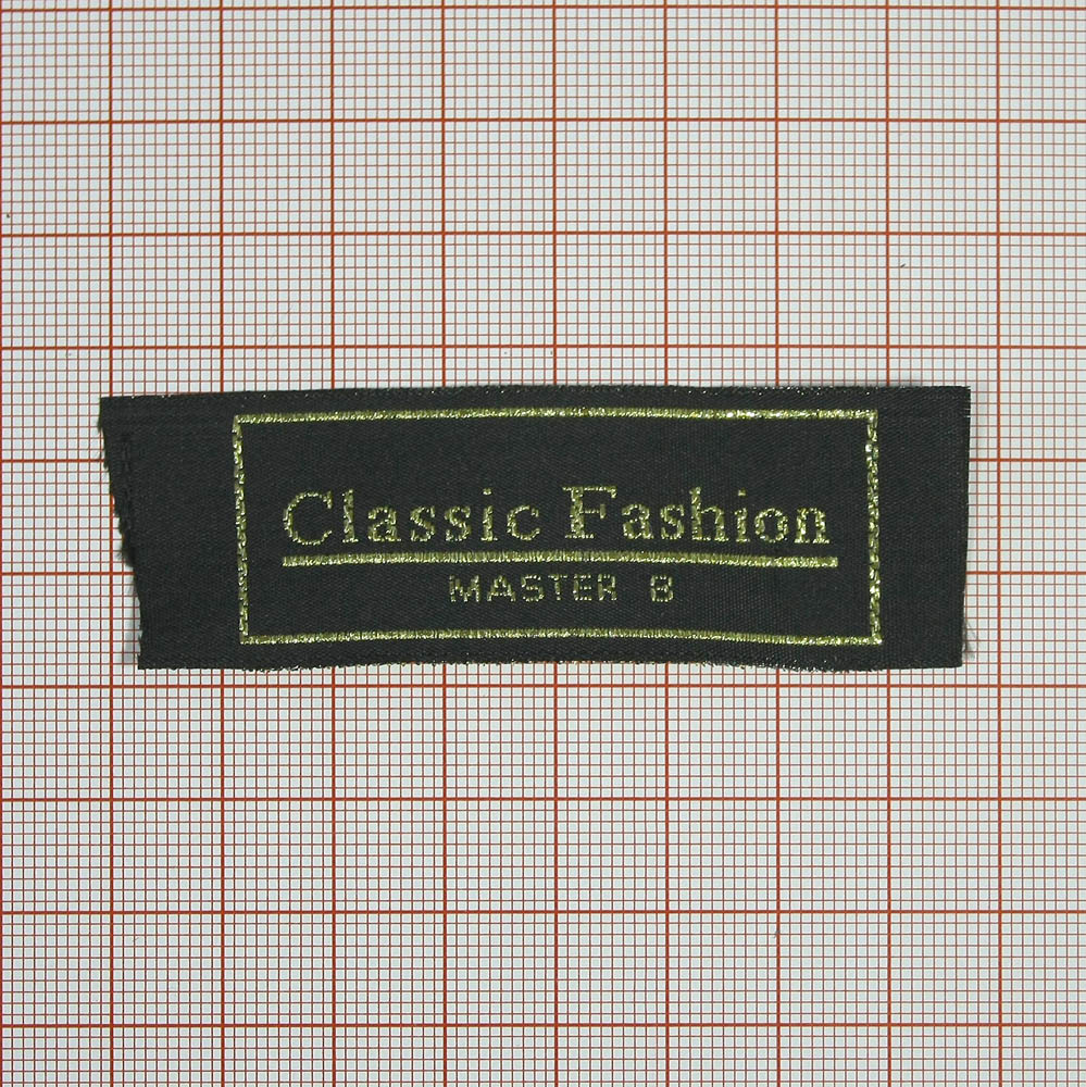 Этикетка тканевая вышитая Classic Fashion №4, 8,0*2,3см черный, люрекс . Вышивка / этикетка тканевая
