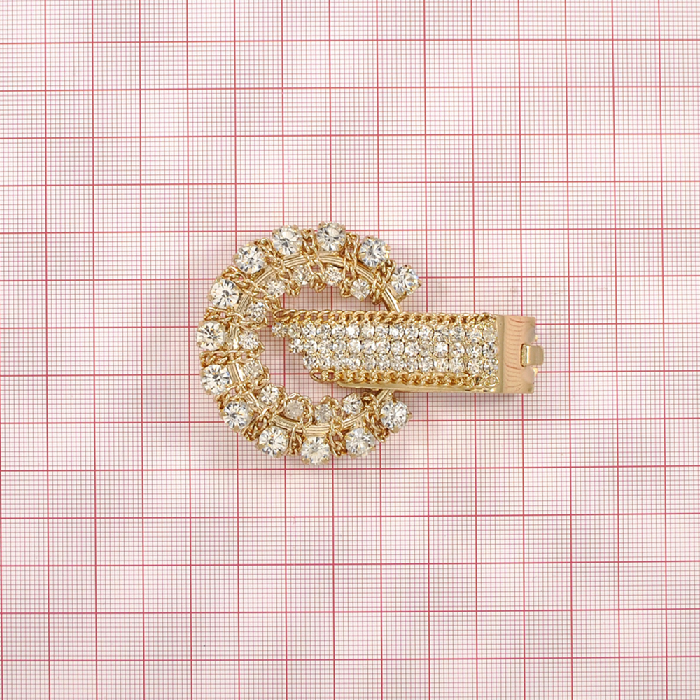 Клипса шубная 3279908 GOLD, белые камни /90*53мм/, шт. Клипсы шубные, крючки