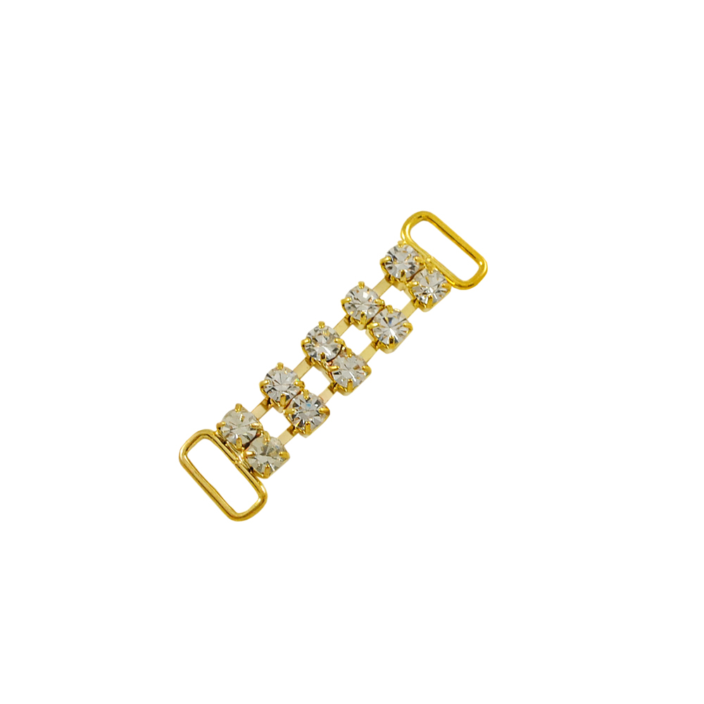 Укр. стекл. 9480 /А-60 GOLD /браслет 5 пар/. Перетяжка металл со стразами