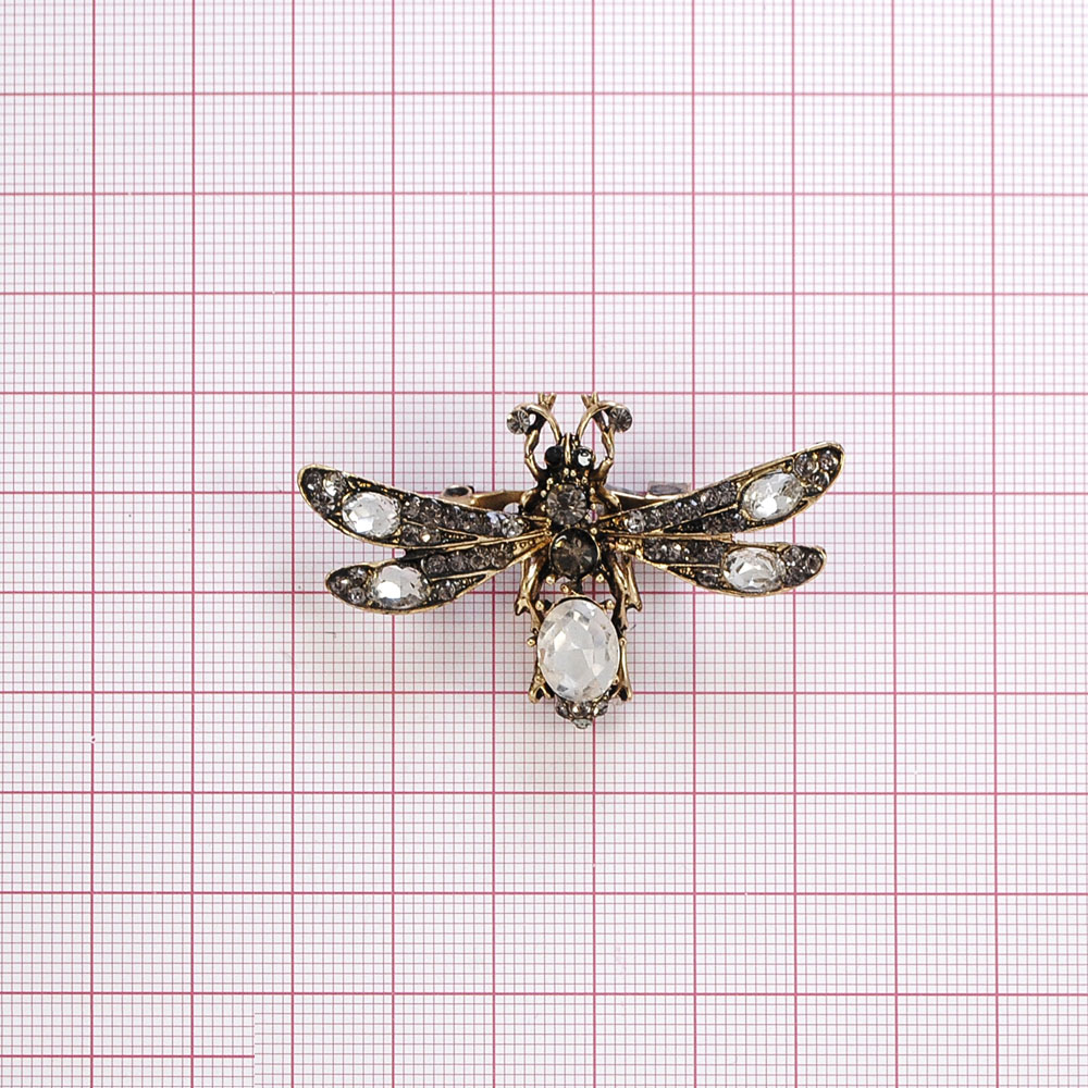 Брошь Оса antigue gold, белые и серые камни, шт. Броши