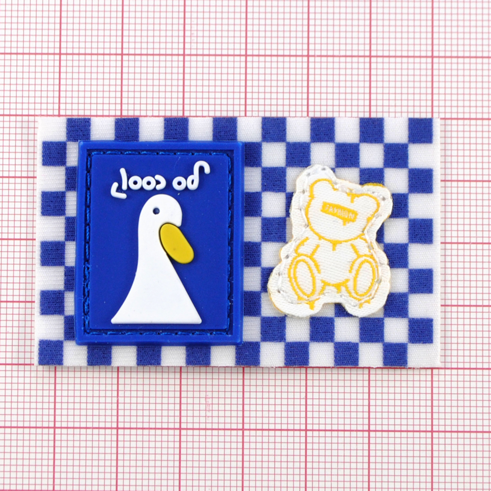 Лейба тк. утка, мишка, 4*6,5см, шахматка желт., бел., син., шт. Лейба Ткань