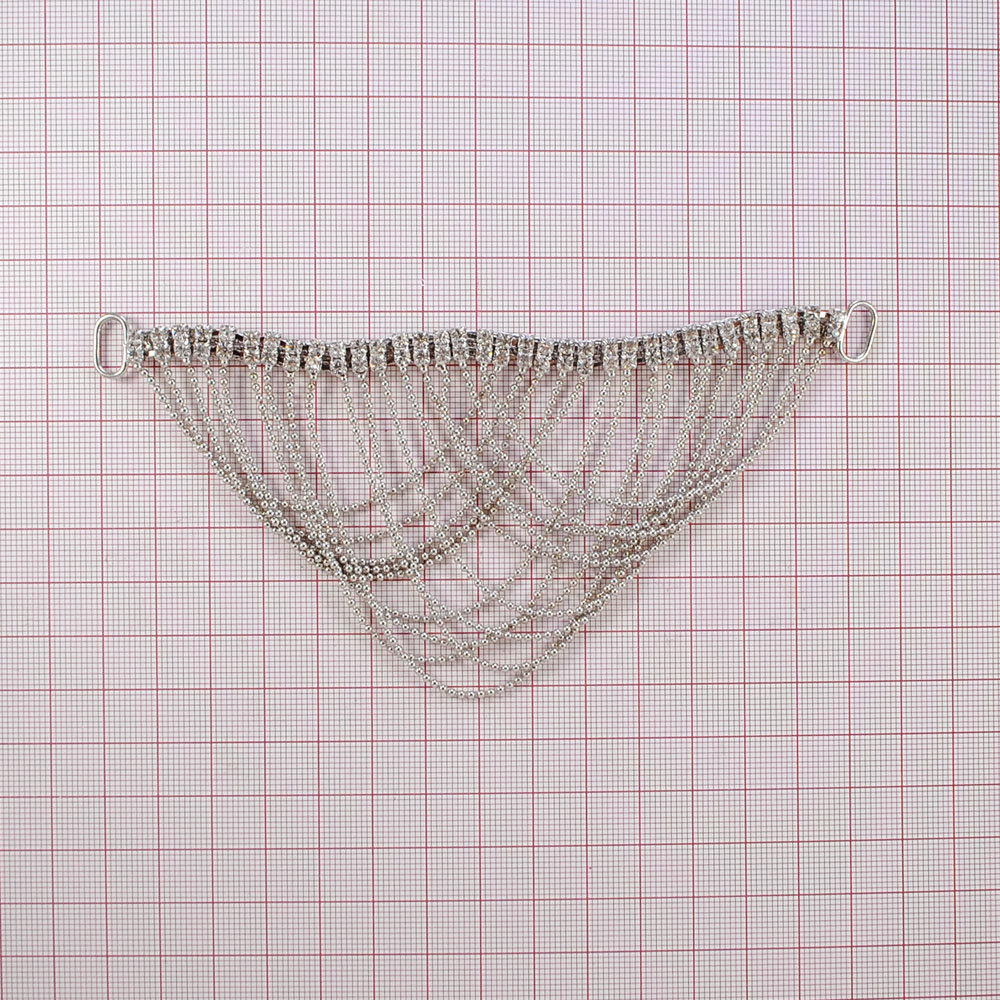 Украшение стеклянное 9099 NIK браслет 2 ряда 34 мелких камня, подвески, шт. Перетяжка металл со стразами