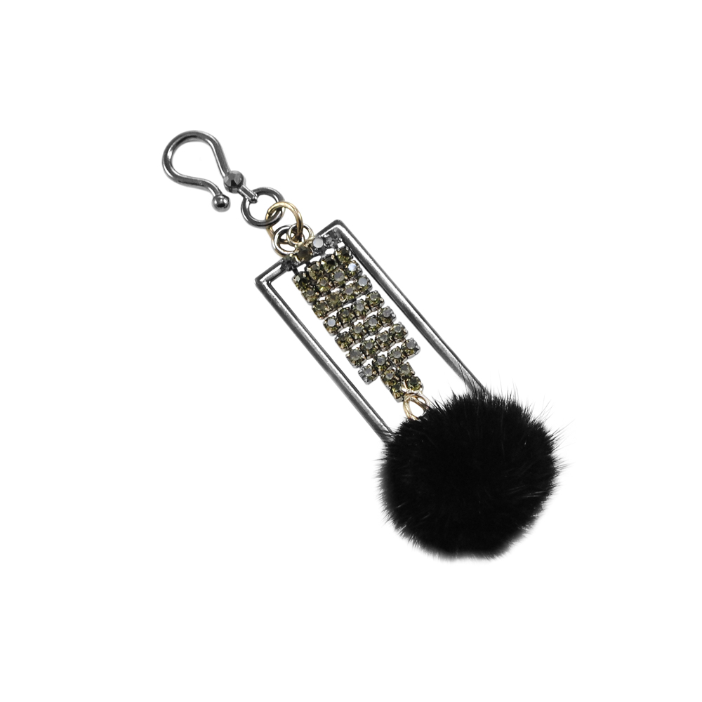 Подвеска металл, мех и стразы Рамка, 9,5*2,5см, блек никель и черный, шт. Подвески