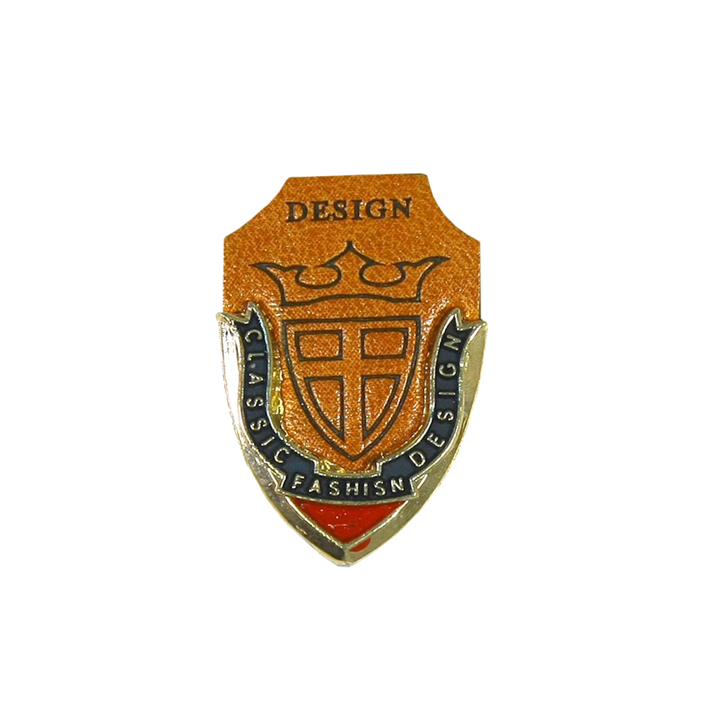 Лейба кожзам Design Герб 17*14мм коричневая, GOLD, эмаль. Лейба Кожзам