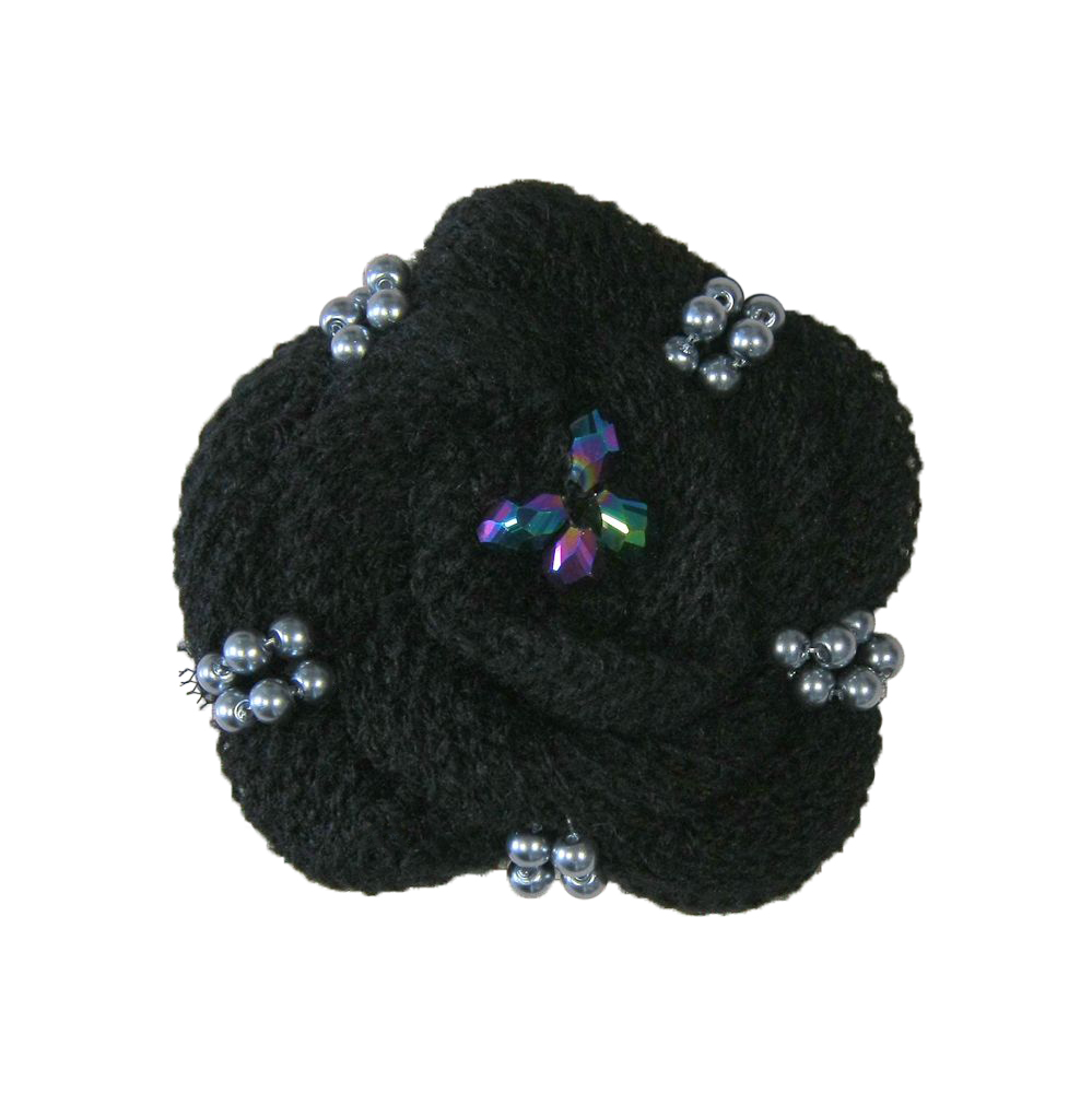 Аппликация декор обувная 35 цветок вязаный черный, 4 цветн. камня Глаз, бисер, шт. Аппликации Пришивные Цветы Банты