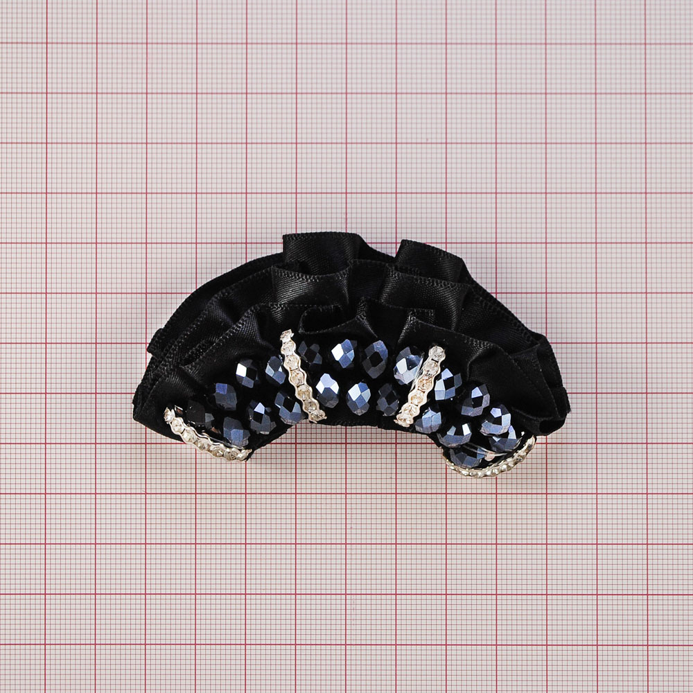 Аппликация декор черный Оборка, камни, украшение стекло, шт. Булавки и броши