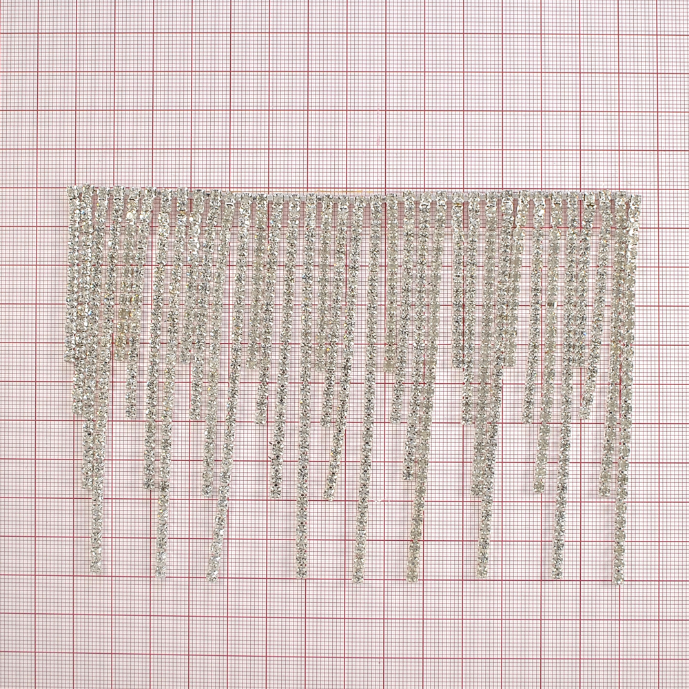 Тесьма стразы с подвесками, 11,5см, никель, белый, ярд. Тесьма из страз