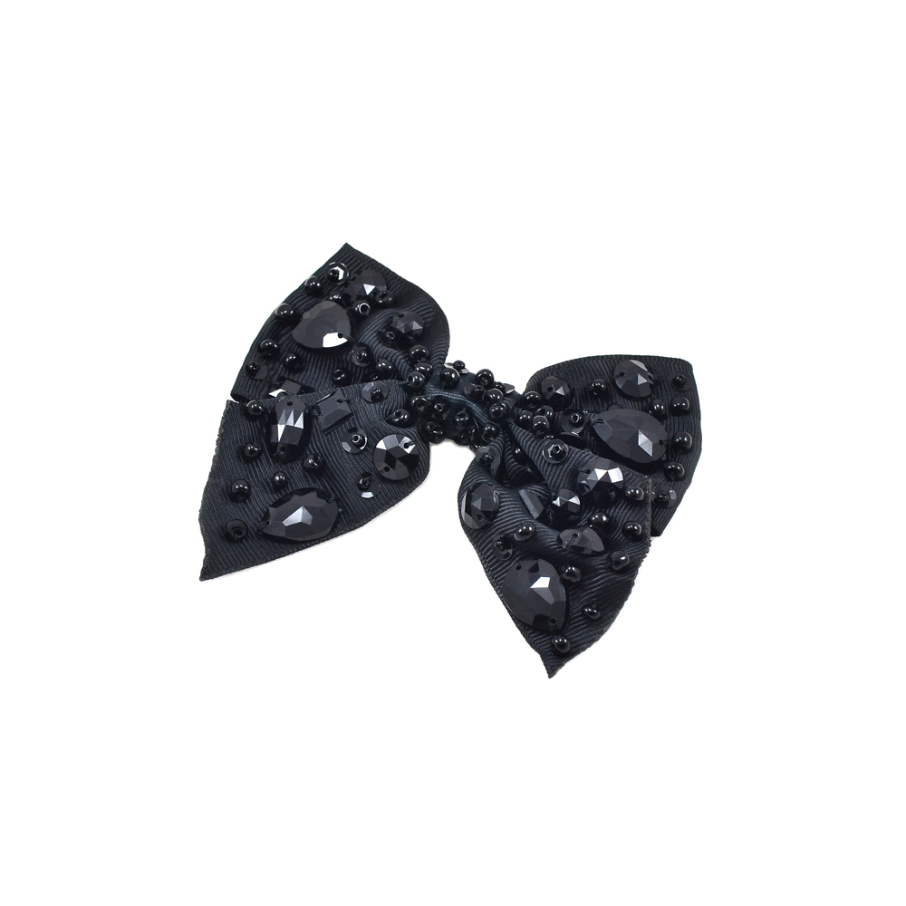 Аппликация декор черный бант 9*10см, бисер, камни. Аппликация Декор