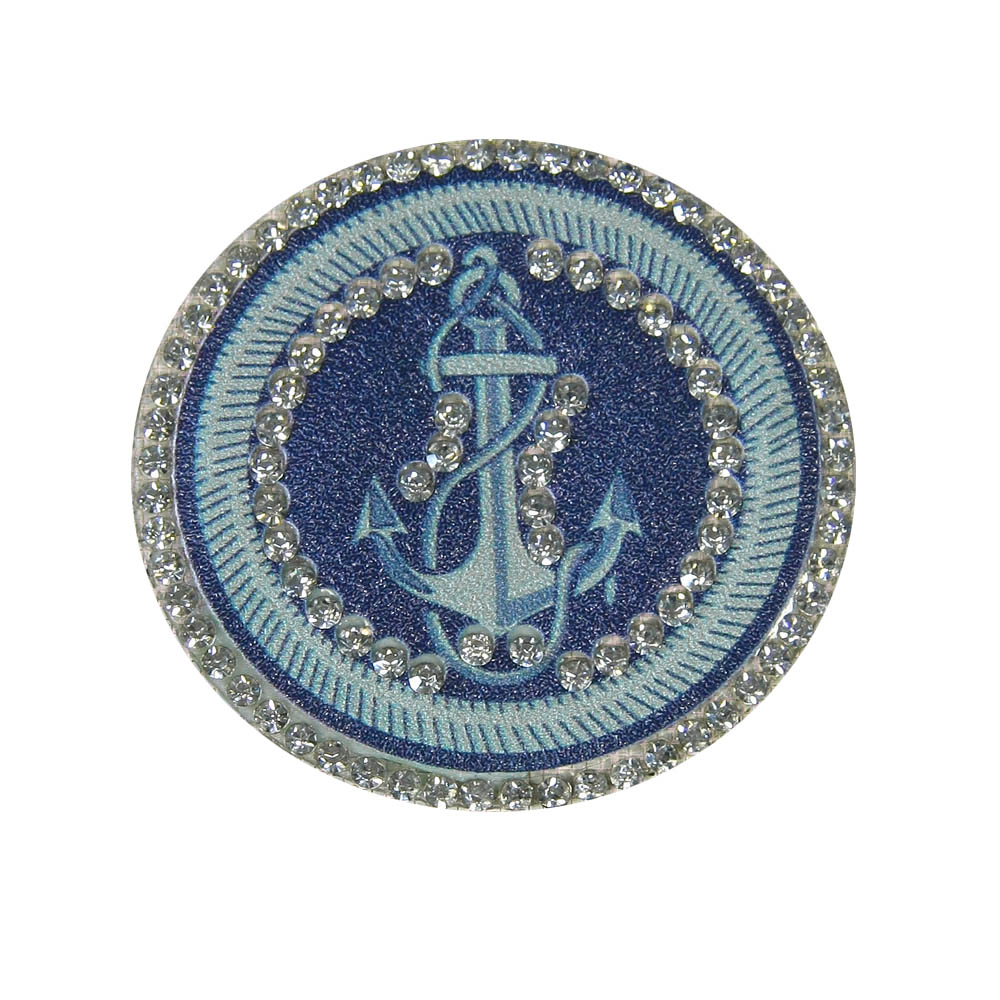 Аппликация клеевая кожзам стразы Якорь 50мм темно-синий, светло-голубой, белые камни, шт. Аппликации клеевые Кожзам