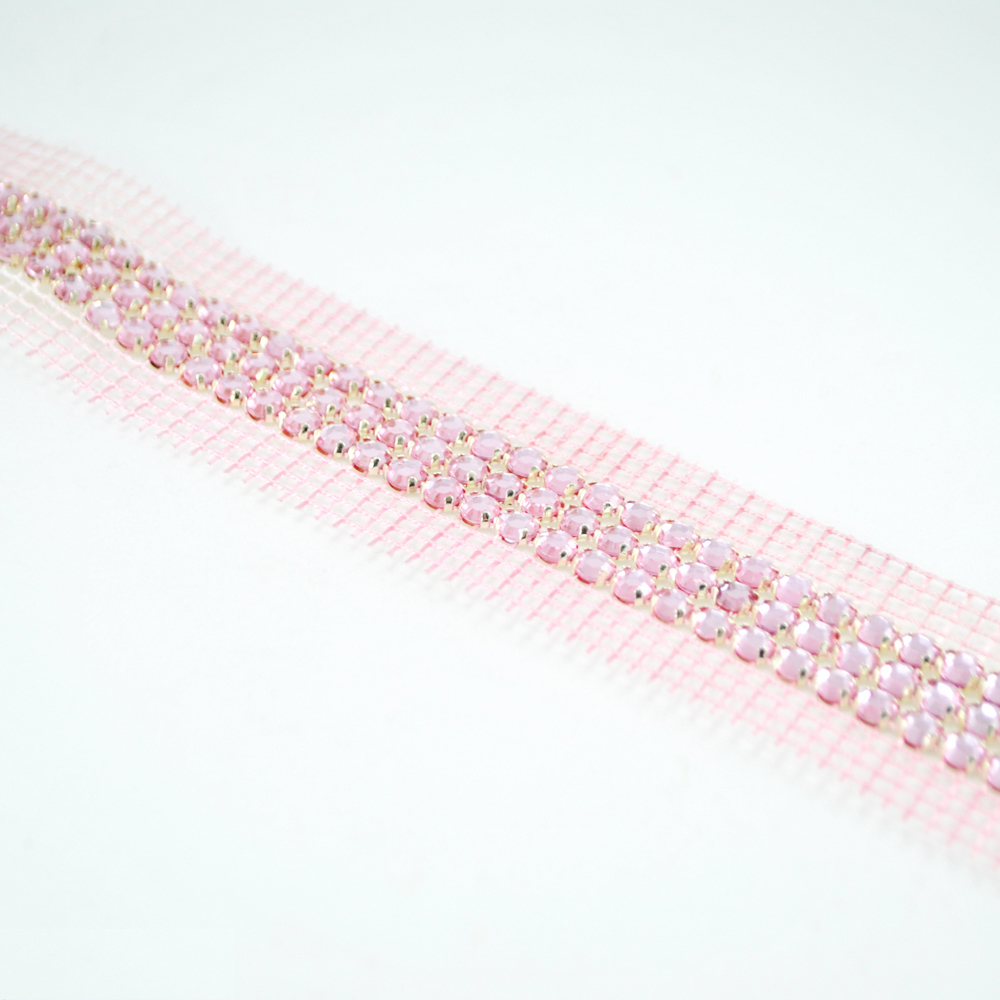 Тесьма декоративная стеклянная ТС- 10 /3 линии/ светло-розовый 10 Y. Тесьма Стекло