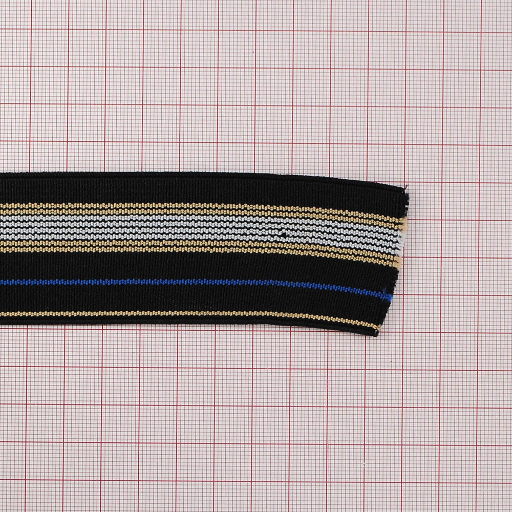 Резинка Полосы 4,1см, черный, белый, бежевый и синий, 50ярд. Резинка