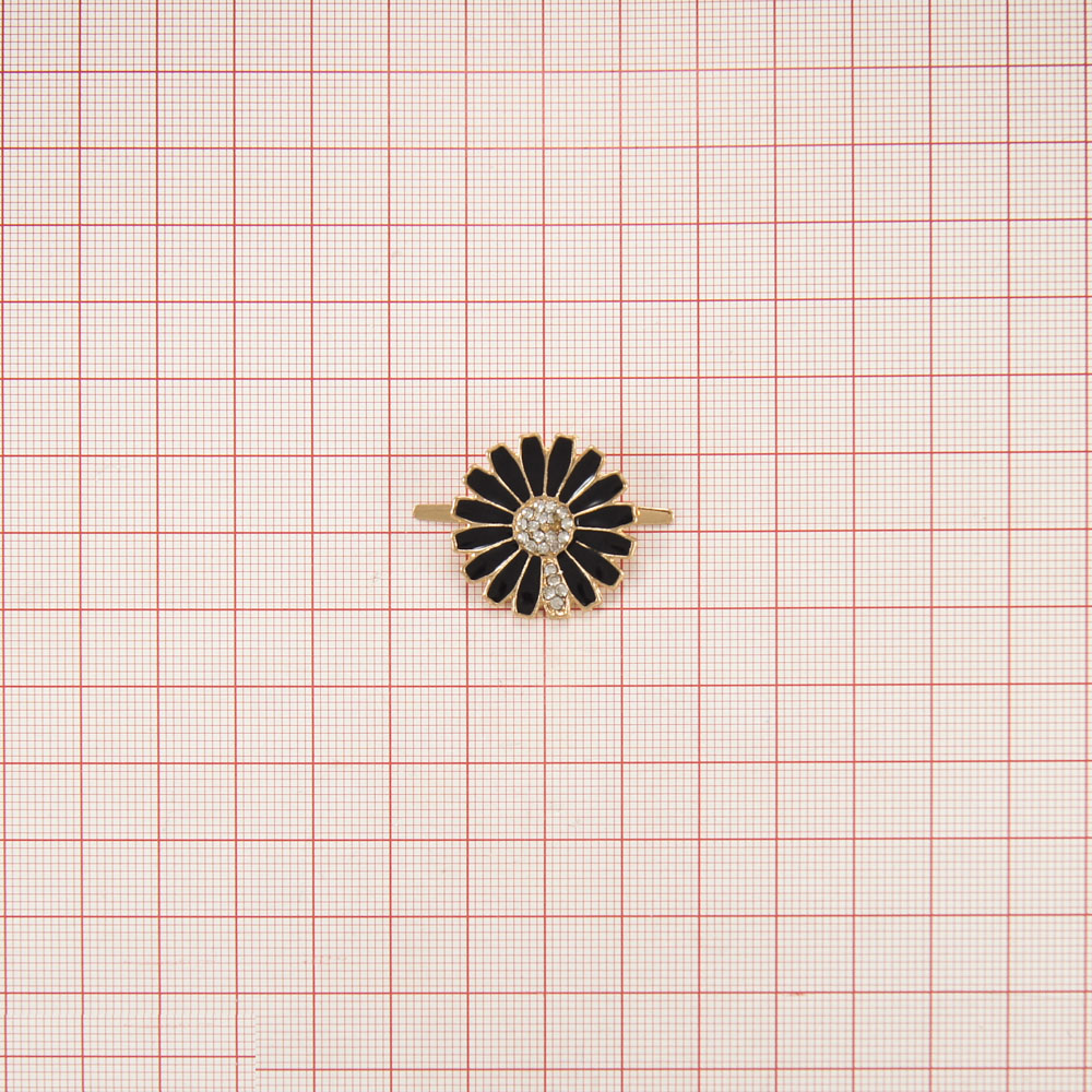 Краб металлGOLD Ромашка-16 лепестков черная эмаль, белые камни, шт. Крабы Металл Цветы, Жуки