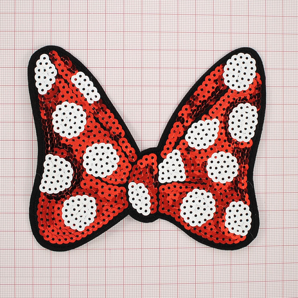 Аппликация клеевая пайетки Бант 11*13см красный, белый, шт. Аппликации клеевые Пайетки