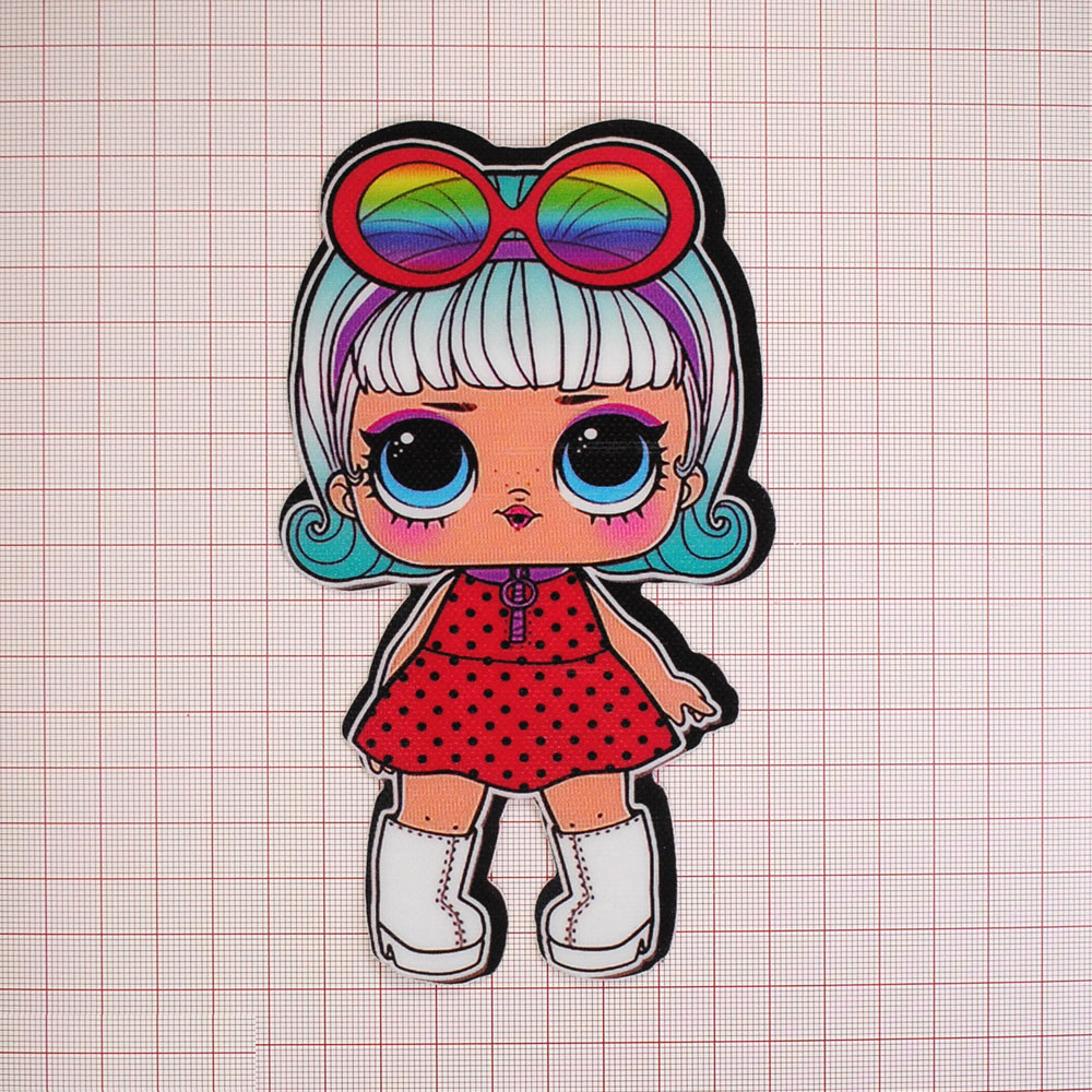 Нашивка глиттер Кукла L.O.L. (в радужных очках) 15.5*9см красное платье, шт. Нашивка Глиттер