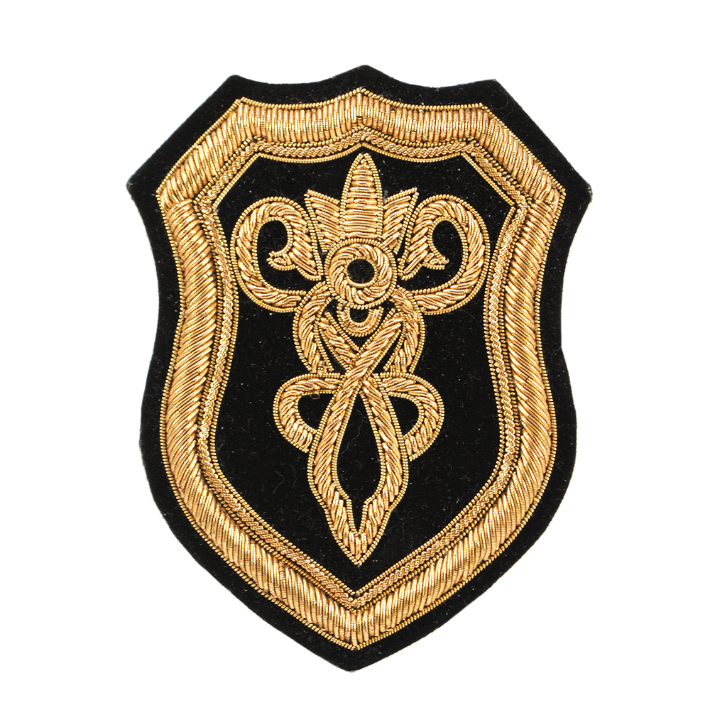 Нашивка тканевая PB-88 с проволокой черный, золото, 9,8*7,4см шт. Нашивка Вышивка, Ткань