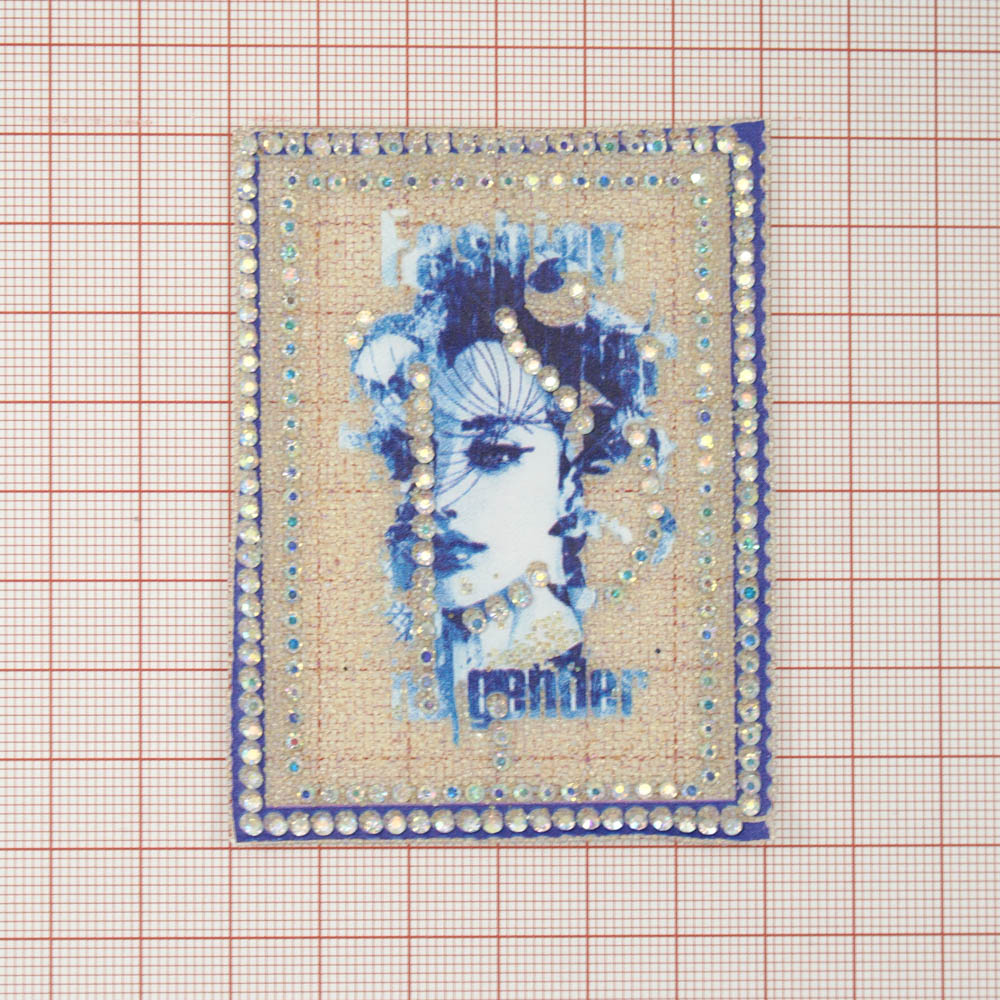 Аппликация клеевая стразы, стеклянная крошка Fashion Синее фото 6*8см прозрачный бисер, хамелеон камни, синий кант, шт. Аппликации клеевые Стразы комб.