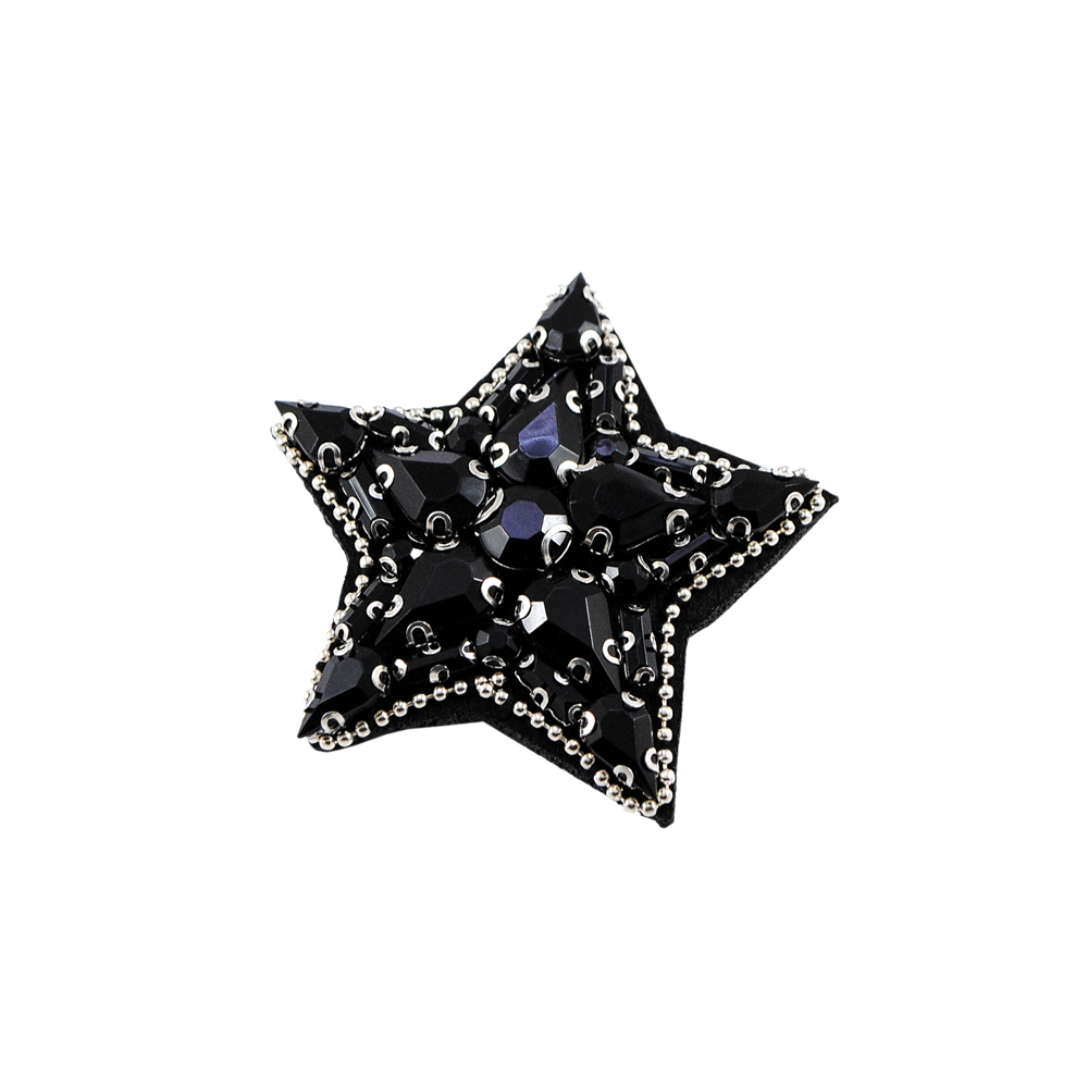 Аппликация пришивная стразы Звезда Орхидеи 50*50 мм черные в металле камни, черные стразы, шт. Аппликации Пришивные Стразы, Бисер, Металл