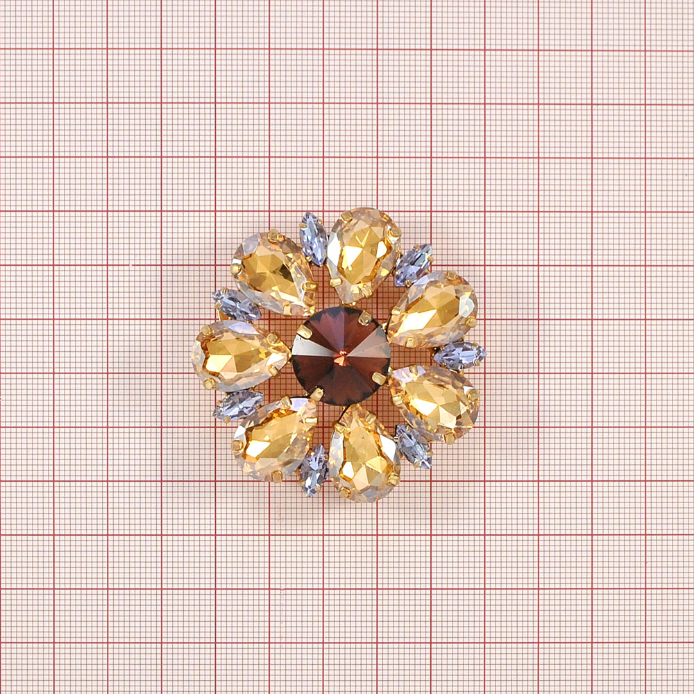 Краб металл Хризантема GOLD, камни светлый топаз, светло-фиолетовый, бордовый /53*53мм. Крабы Металл Цветы, Жуки