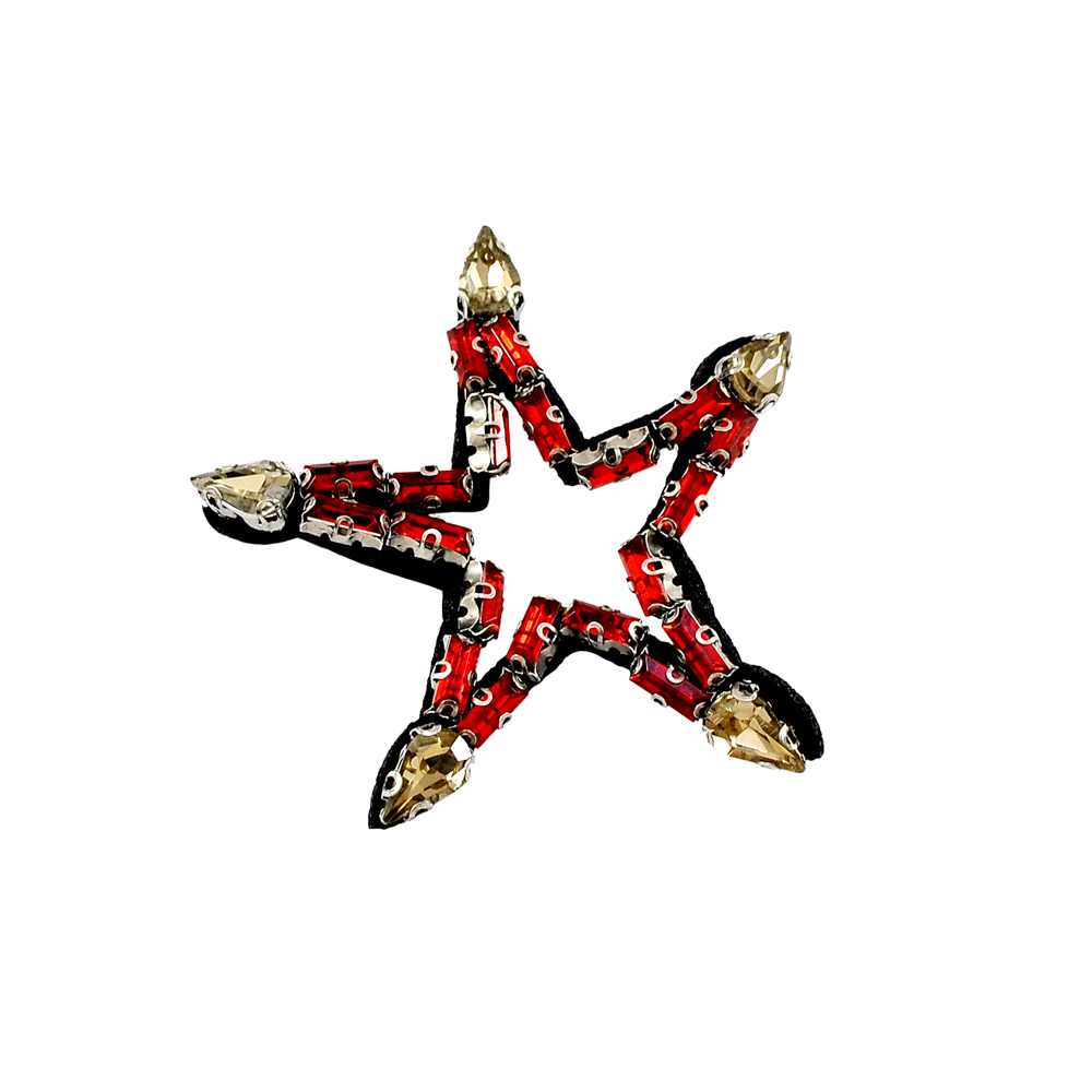 Аппликация пришивная стразы Звезда 7*7см черый, золотые и красные камни, шт. Аппликации Пришивные Стразы, Бисер, Металл
