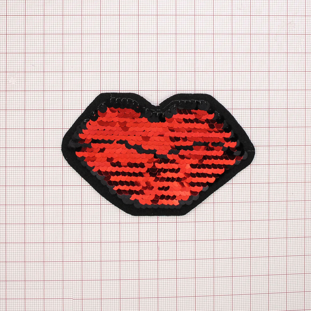 Аппликация клеевая пайетки двусторонняя Губы 10*6,5см, красный, черный, шт. Аппликации клеевые Пайетки