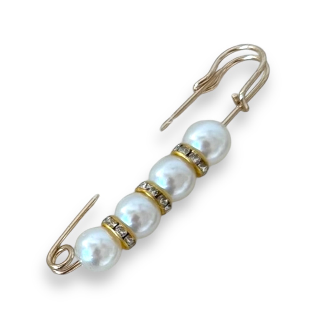 Булавка, 7,5см, белый жемчуг, белые камни, золото. шт . Булавки