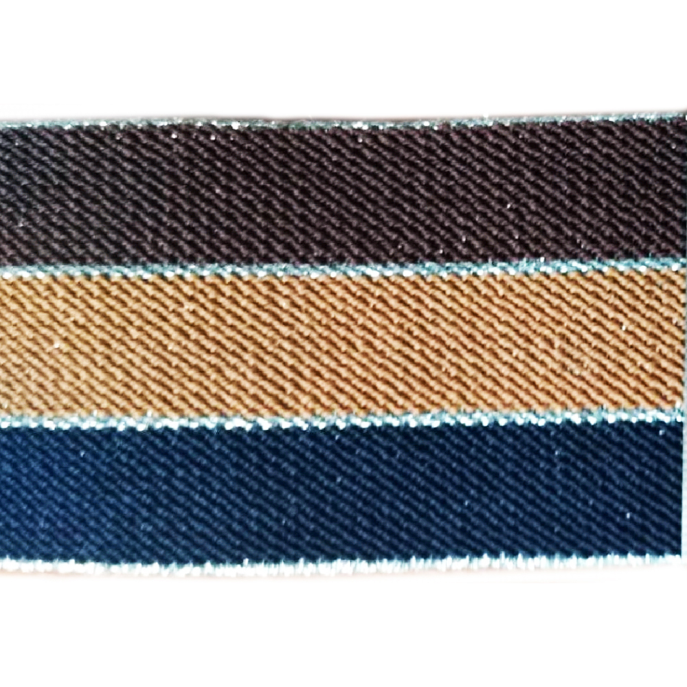 Резинка Полосы 5см, темно-коричневая, светло-коричневая, темно-синяя и серебряная нить, 50ярд. Резинка