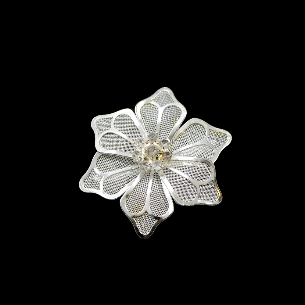 Краб металл Цветок, 4см, NIKEL, метал. сетка, белые камни, шт. Крабы Металл Цветы, Жуки