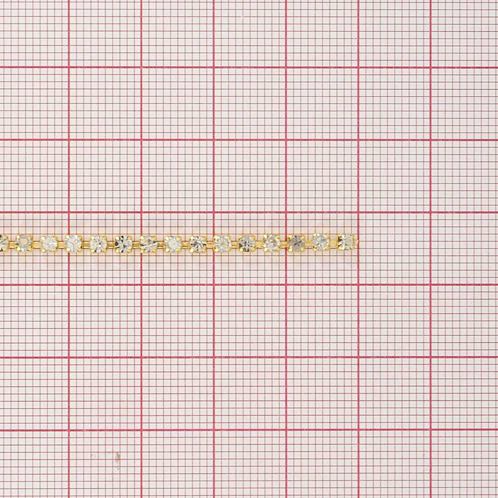 Тесьма стразы SS7, золото, белые камни, ярд. Тесьма из страз