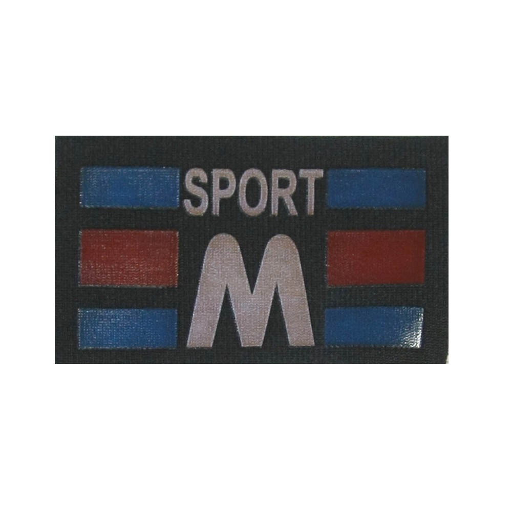 Нашивка тканевая накатанная SPORT M 3,5*5,5см черная, бело-сине-красный рисунок, шт. Нашивка Вышивка, Ткань