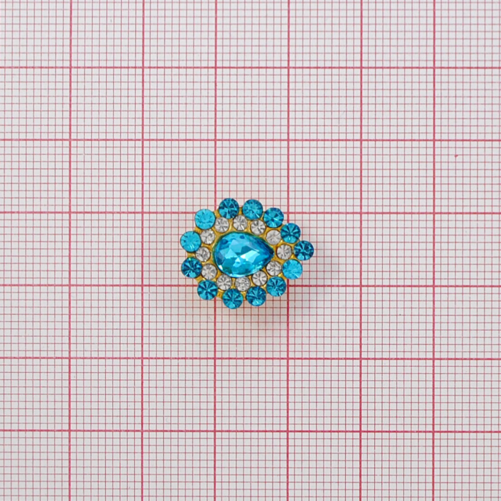 Стразы пришивные в металле, оправа из камней, капля, 1,5*1,8см, голубой, основа золото/никель в ассортименте, шт. Стразы пришивные в металле