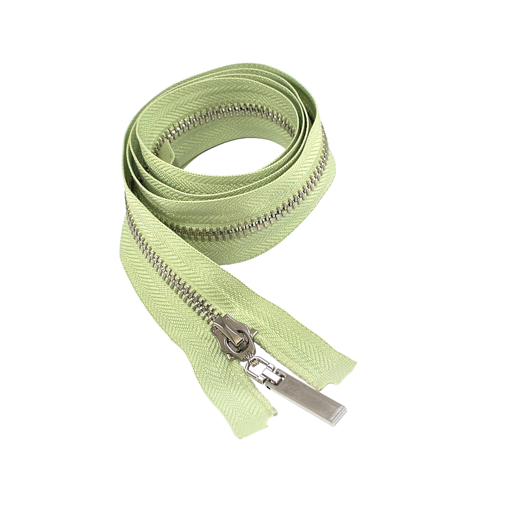 Змейка металлическая №5 85см, О/Е, Nickel и светло салатовая ткань, шт. Змейка Металл