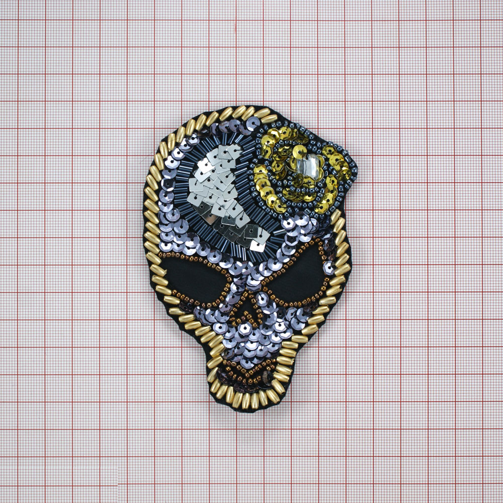 Аппликация декор Череп черный, бисер. Аппликация Декор