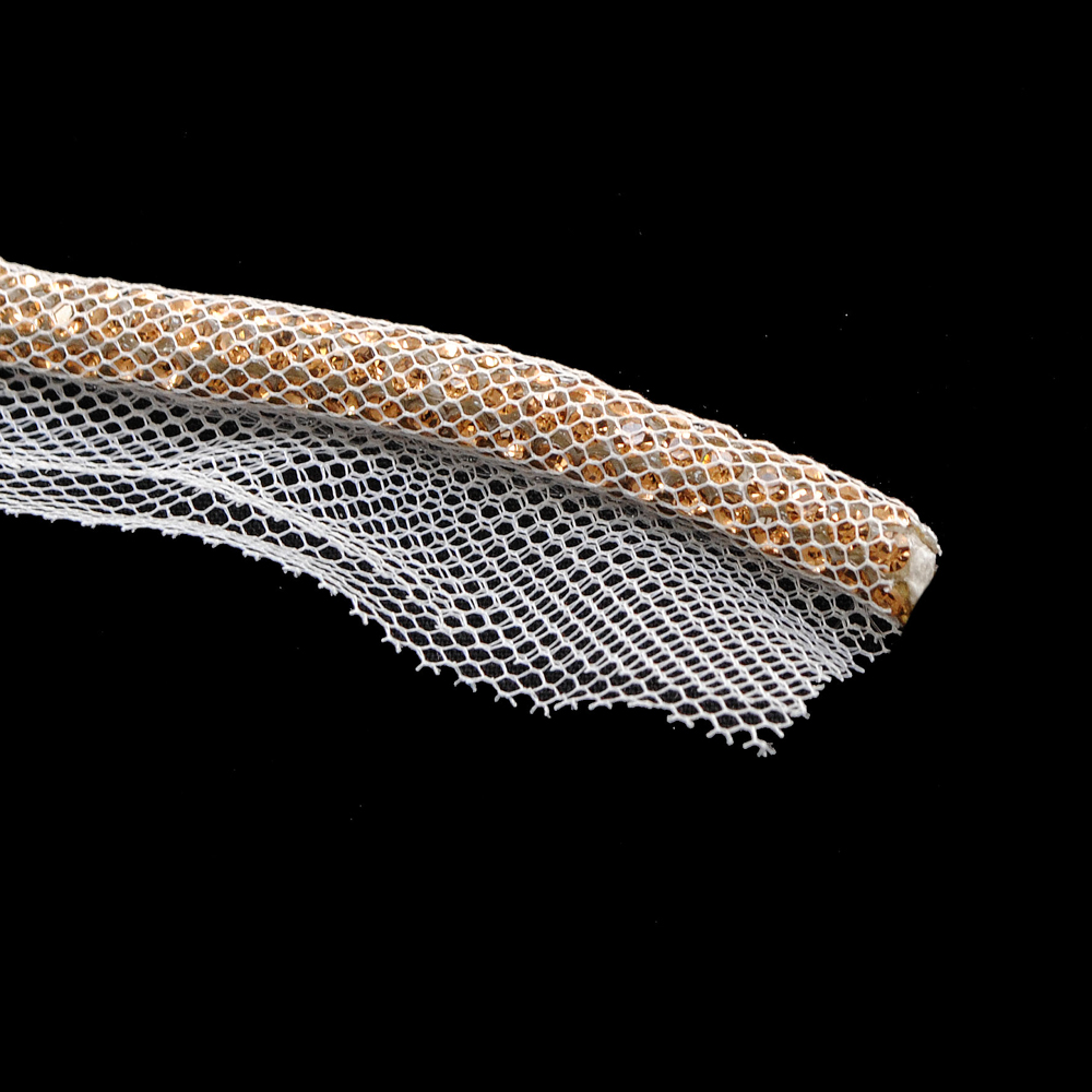 Шнур со стразами, золотые камни, белая сетка, ярд. Тесьма из страз