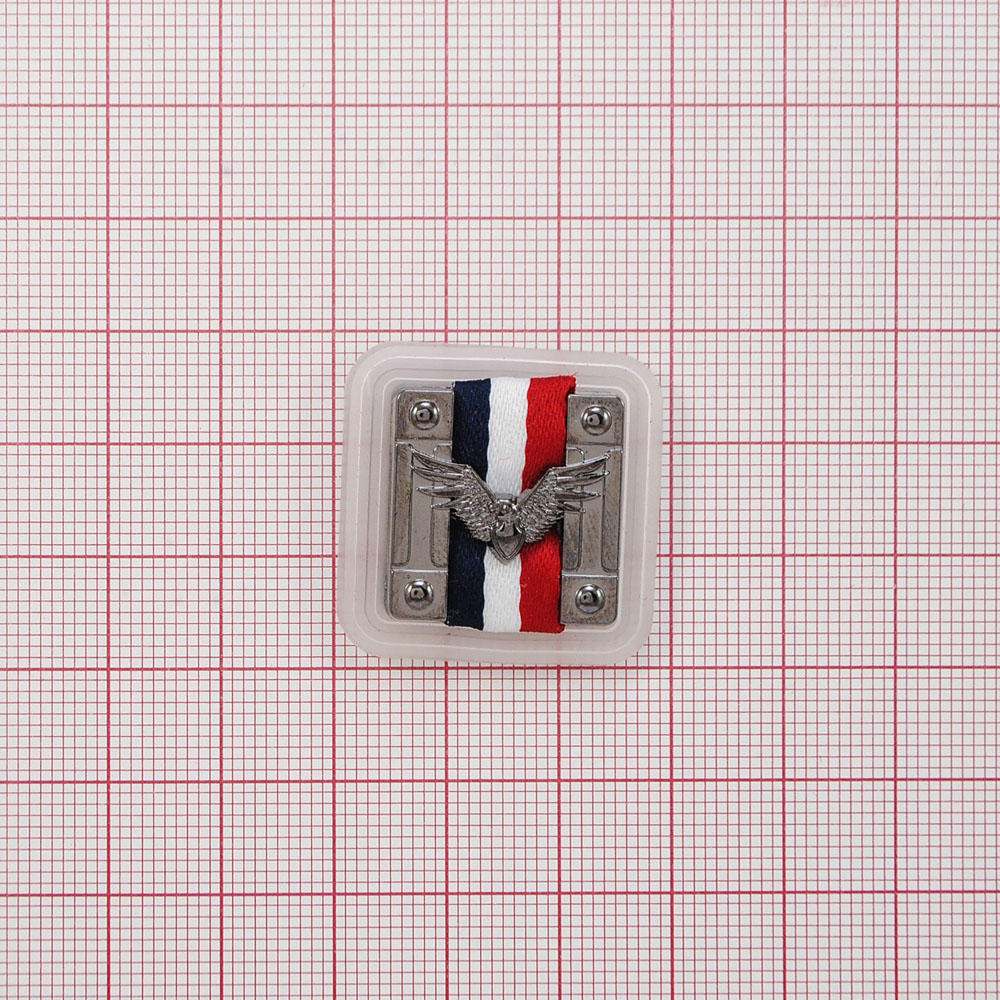 Лейба резина и металл М-орел 28*28мм прозрачная основа, ткань красно-бело-синяя, металл черный никель, шт. Лейба Резина