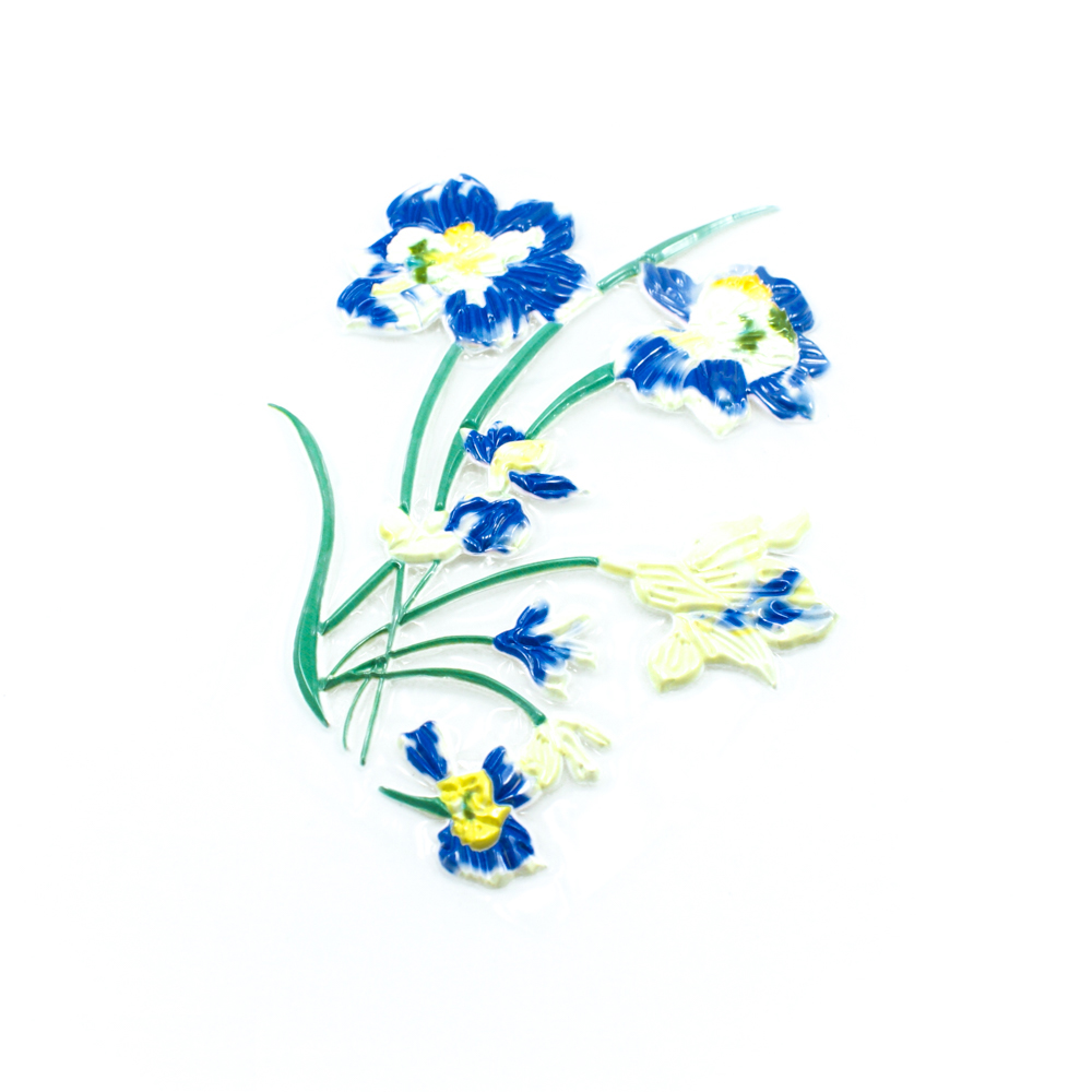 Термоаппликация резиновая 6078 Ирис Бело-Синяя 10,8*15,2см зеленый, синий, белый, желтый, шт. Термопереводки Цветы, Птицы