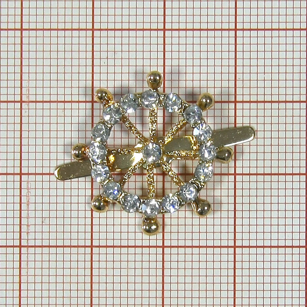Краб металл 3424 Штурвал GOLD, белые камни 23*23. Крабы Металл Цветы, Жуки