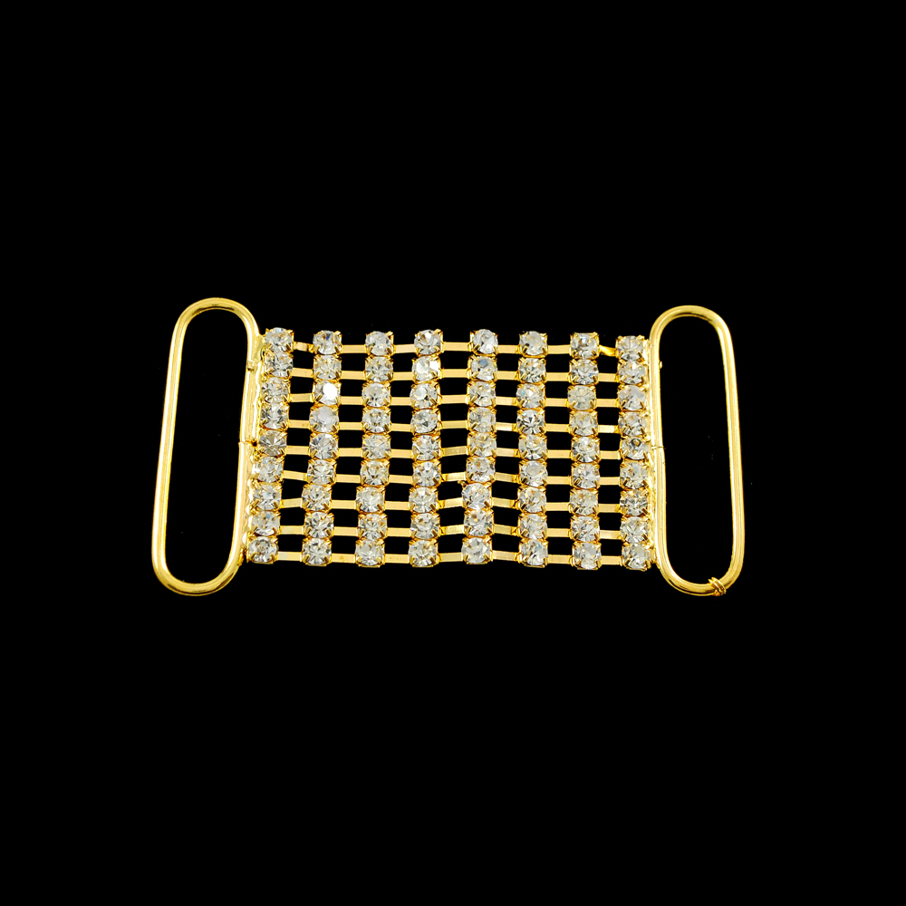 Украшение стеклянное 9090 перетяжка 4см, GOLD, 8 камней*9. Перетяжка металл со стразами