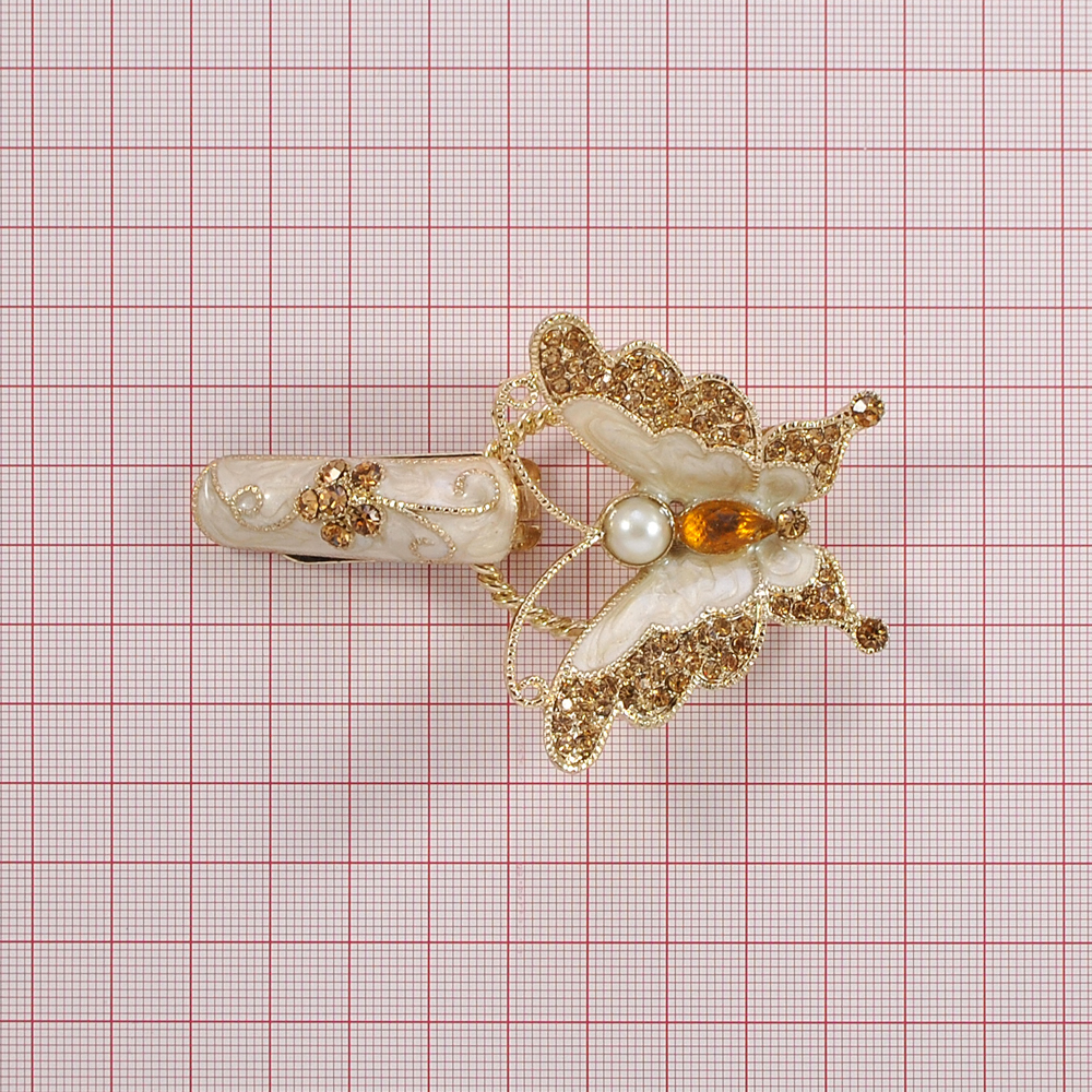 Клипса шубная 3279758 GOLD, перламутровая белая эмаль, золотые камни, шт. Клипсы шубные, крючки