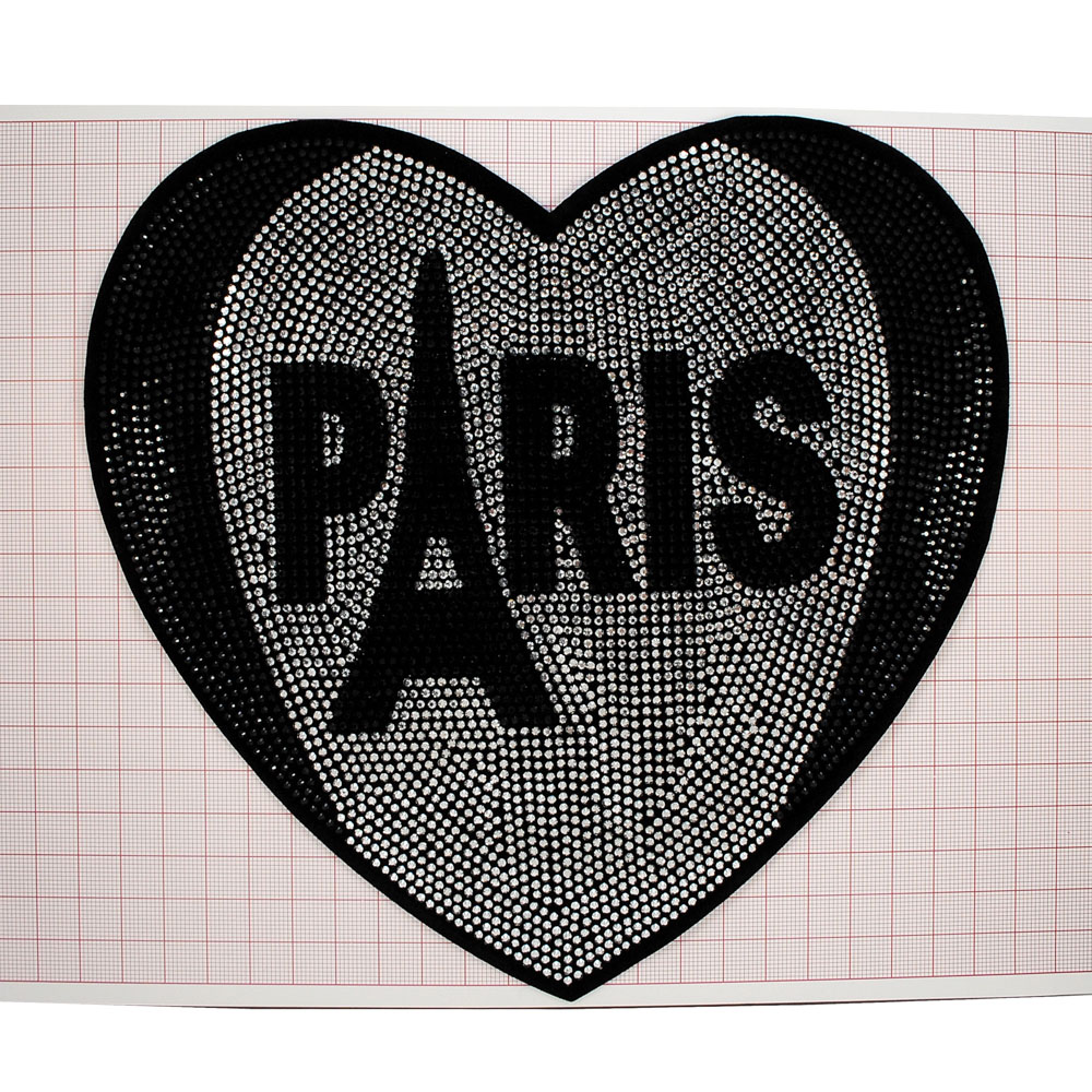 Аппликация пришивная стразы Сердце PARIS 22*23см черный и белые камни, шт. Аппликации Пришивные Стразы, Бисер, Металл