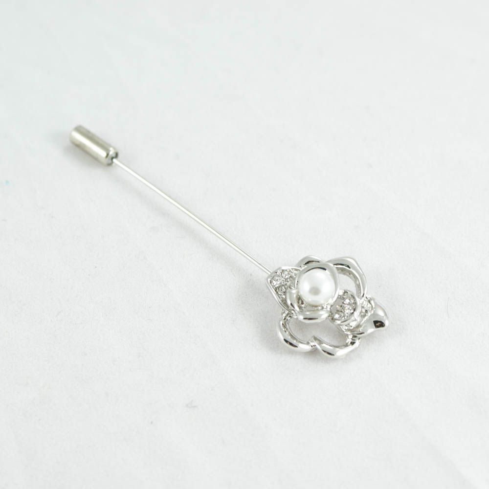 Булавка Роза NIKEL, белый жемчуг, белые камни, шт . Булавки