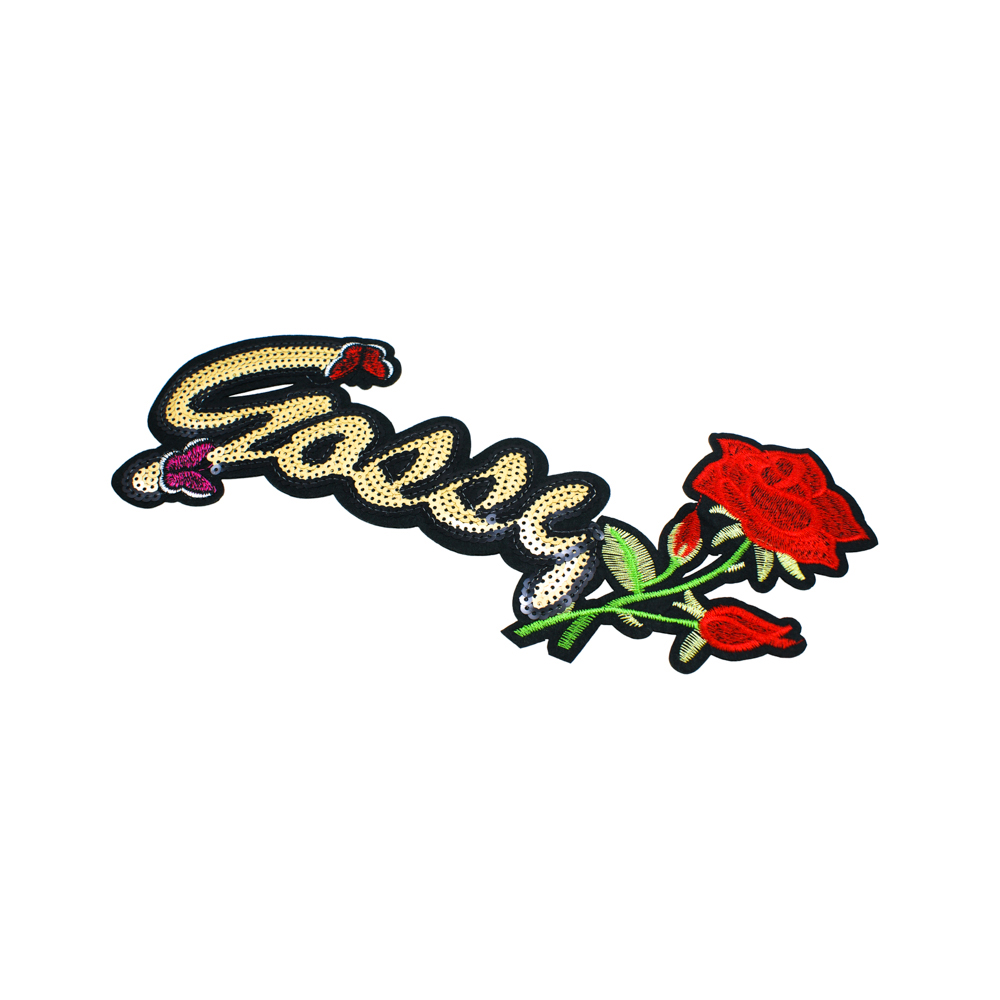 Аппликация клеевая пайетки Sorry с розой 31*12см красный, зелный, светло-зеленый, белый, лиловый, черные нити, черные и белые пайетки, шт. Аппликации клеевые Пайетки