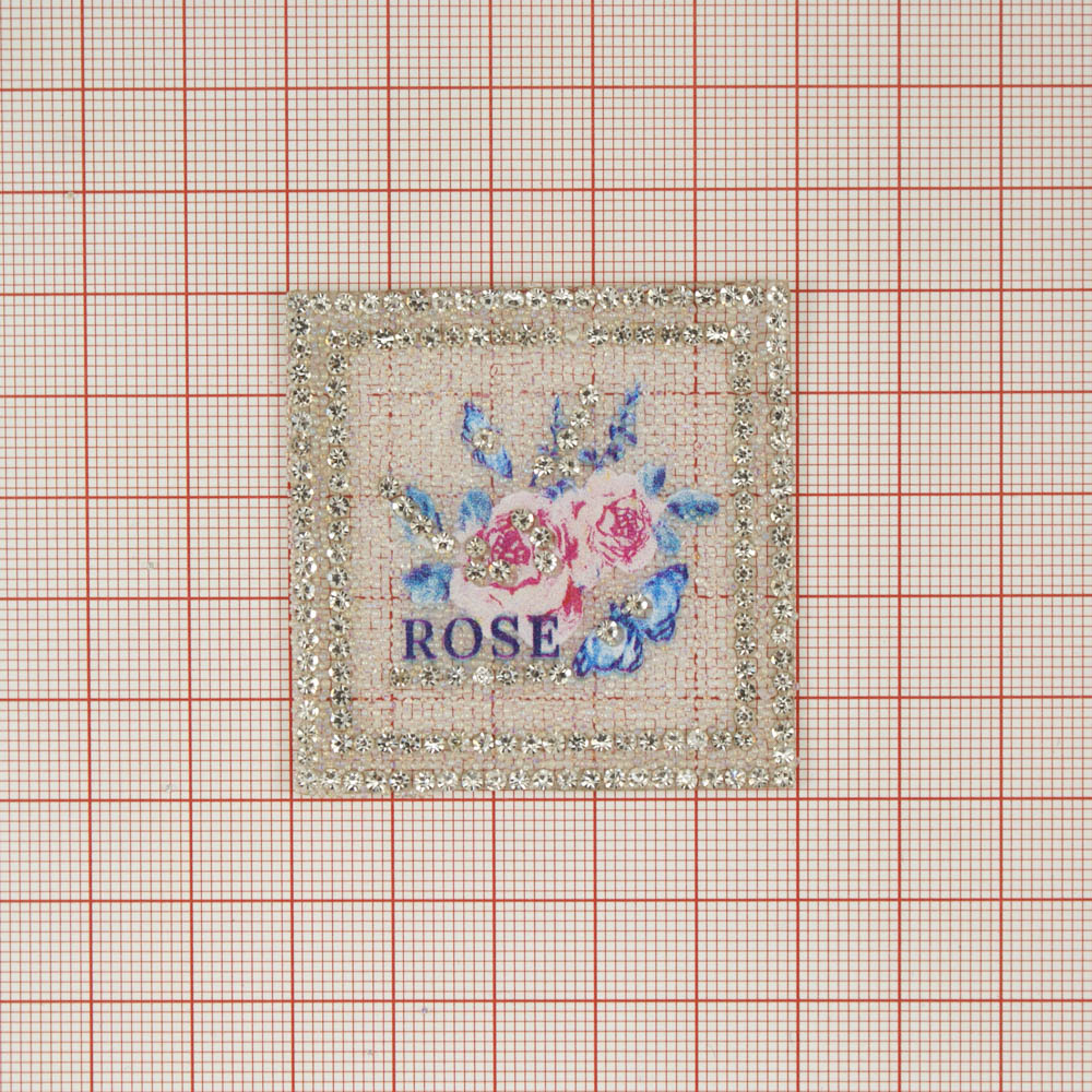 Аппликация клеевая стразы, стеклянная крошка Розы Rose 5*5см хамелеон бисер, белые камни, шт. Аппликации клеевые Стразы