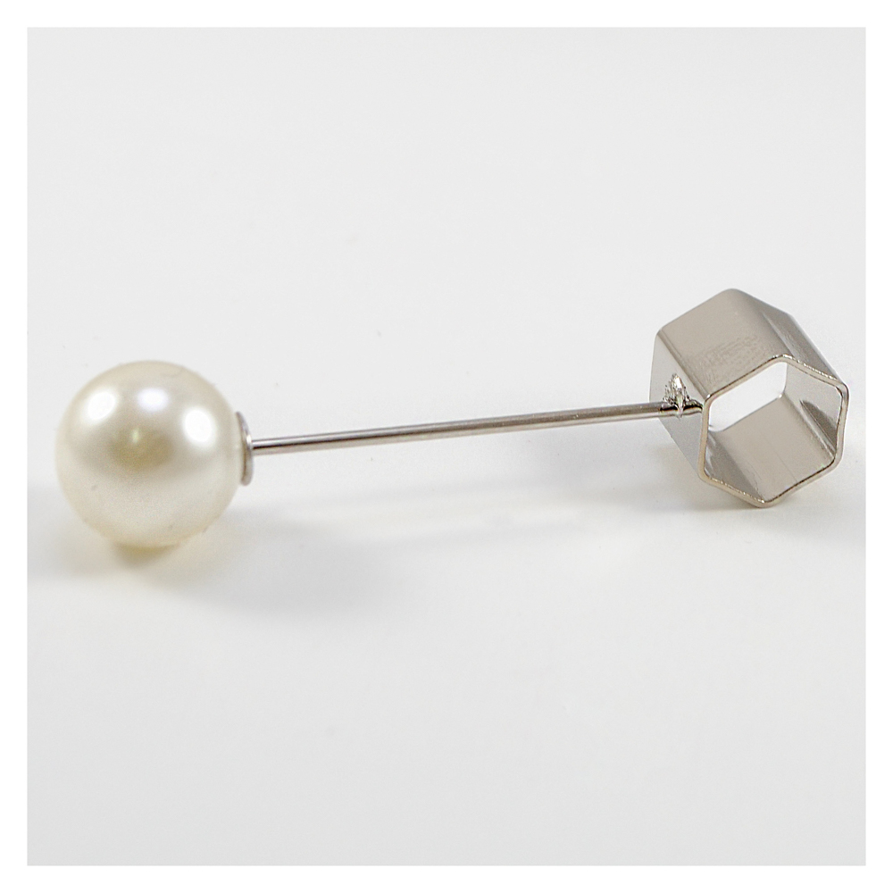 Булавка 5см никель, шестиугольник с бел. жемч., игла 3см., шт. Булавки