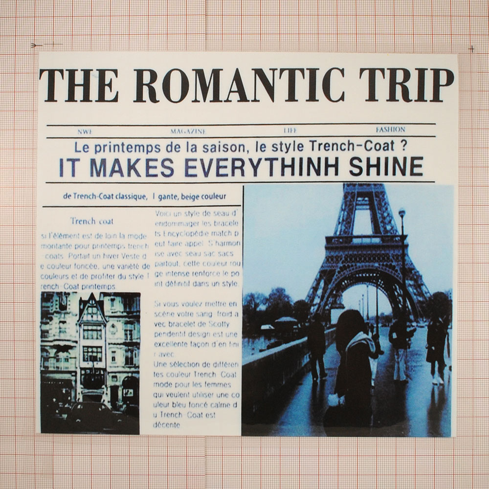 Термоаппликация Газета The romantic trip 22*20см белый, черный, фото синий, голубой, шт. Термопереводки Ассорти