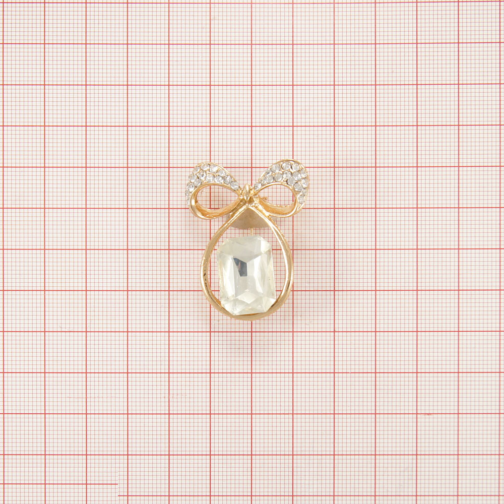 Брошь Мешочек 40*30мм, GOLD, белые камни, шт. Броши