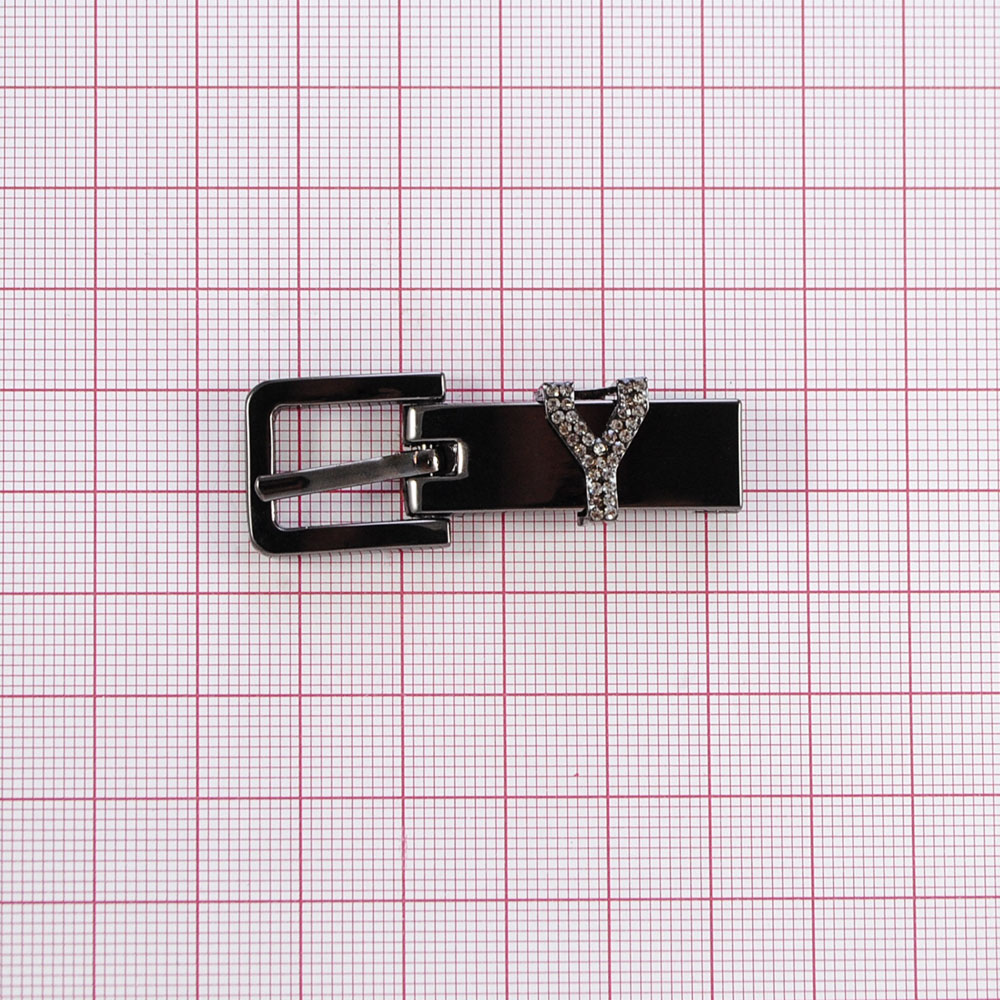 Пряжка металл с камнями  Правая Y, 4,7*1,7см, никель блек, серебро, шт. Пряжка